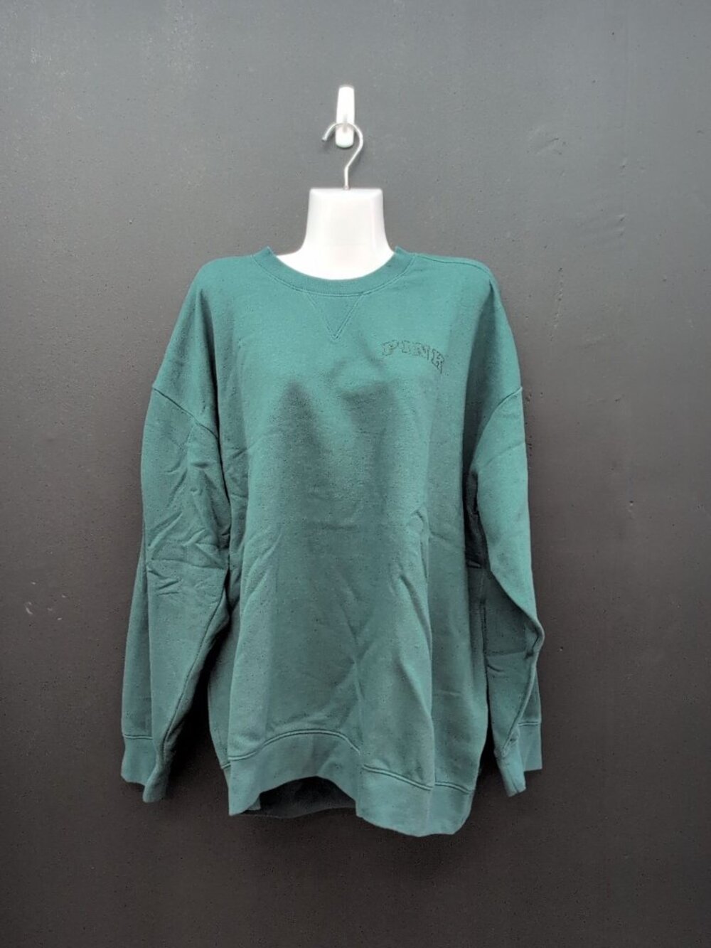 Victoria Secret Pink Campus Fleece Oversized Crew Sweatshirt  XL Green